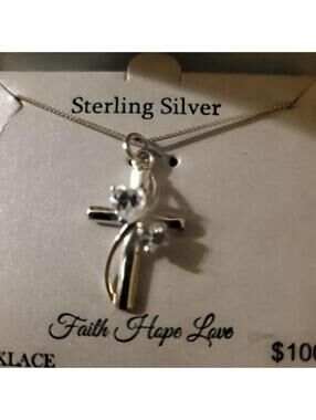 Timeless Sterling Silver Faith Hope Love Cross Necklace 18"